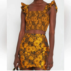 Floral Yellow and Brown Skirt Set